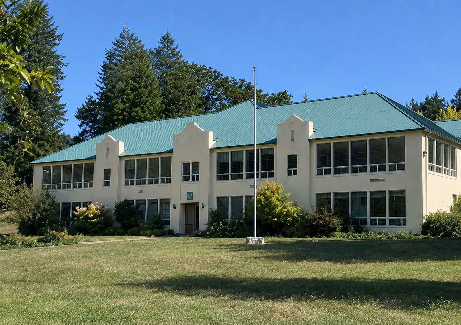 Earlier photograph of the administration building; not current condition